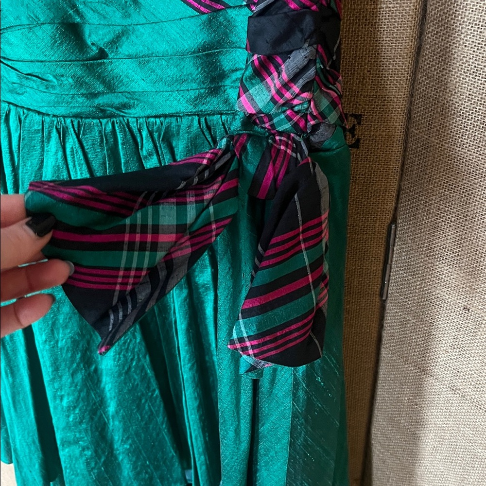 80s Strapless Plaid Pink and Green Dress - Picture 4 of 14